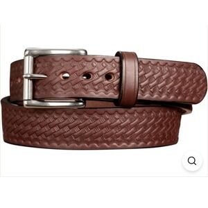 Bullhide Leather Belt Mens 36 Brown Basket Weave Embossed Heavy Duty Thick USA